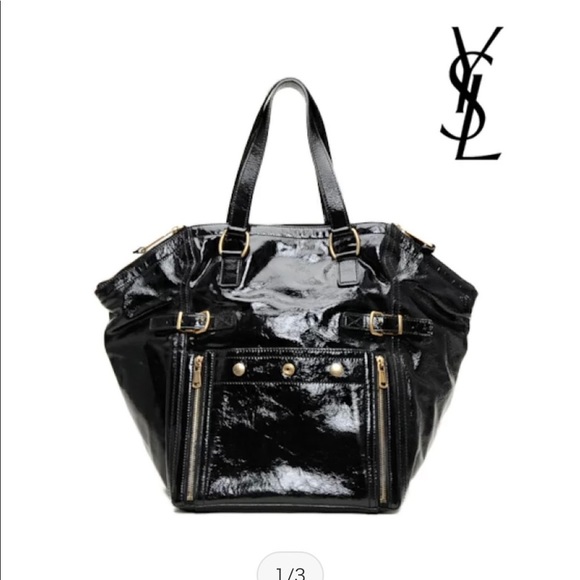 Yves Saint Laurent Handbags - YSL black patent leather downtown tote bag VGUC as seen on celebrities